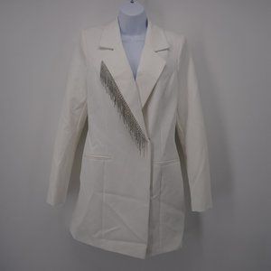 River Island Women's Diamante Fringe Trim Double Breasted Dress In White 10